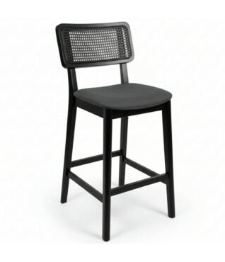 Banqueta Balbi 102 Ebanizado Com Encosto em Palhinha de Rattan Tingido