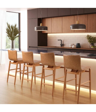 Banqueta Lisboa em Madeira Maciça com Encosto Estofado