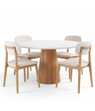 Conjunto com 4 Cadeiras Ane 101 1,20m de Diâmetro Com Vidro Off White