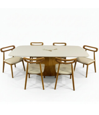 Conjunto com 6 Cadeiras Lysa 101 1,80m x 1m Com Vidro Off White