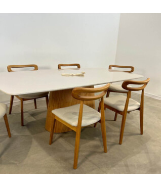 Conjunto com 6 Cadeiras Lysa 101 1,80m x 1m Com Vidro Off White