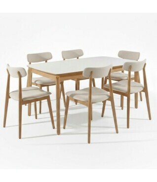  Conjunto com 6 Cadeiras Nadyne 101 1,60m x 0,90m Com Vidro Off White