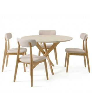 Conjunto com 4 Cadeiras Nadyne 101, Mesa Lisboa 1,20m de Diâmetro Com Vidro Off White