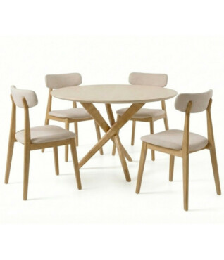 Conjunto com 4 Cadeiras Nadyne 101, Mesa Lisboa 1,20m de Diâmetro Com Vidro Off White