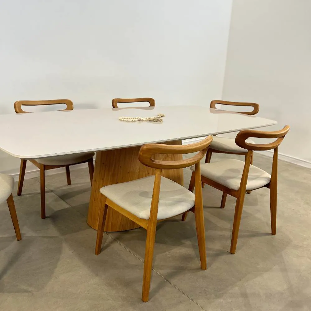 Conjunto com 6 Cadeiras Lysa 101 1,80m x 1m Com Vidro Off White