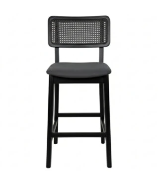 Banqueta Balbi 102 Ebanizado Com Encosto em Palhinha de Rattan Tingido