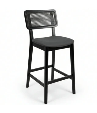 Banqueta Balbi 102 Ebanizado Com Encosto em Palhinha de Rattan Tingido