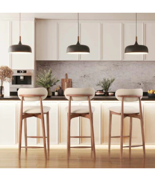 Banqueta Cleo em Madeira Maciça com Encosto Estofado