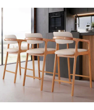 Banqueta Zara em Madeira Maciça com Encosto Estofado