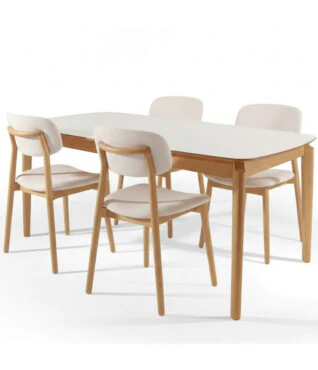 Conjunto com 4 Cadeiras Ane 101 1,35m x 0,90m Com Vidro Off White