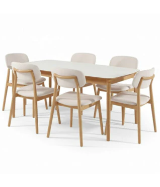 Conjunto com 6 Cadeiras Ane 101 1,80m x 1m Com Vidro Off White