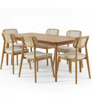 Conjunto com 6 Cadeiras Bari 102 1,60m x 0,90m Tampo Laminado