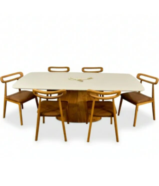 Conjunto com 6 Cadeiras Lysa 101 1,80m x 1m Com Vidro Off White