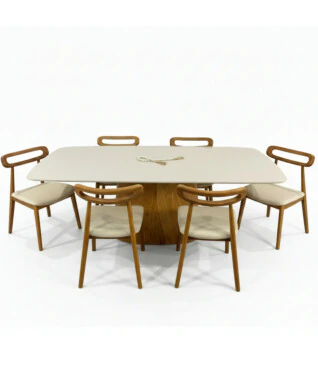 Conjunto com 6 Cadeiras Lysa 101 1,80m x 1m Com Vidro Off White