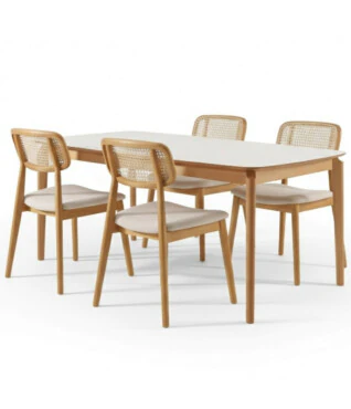 Conjunto com 4 Cadeiras Bari 102 1,35m x 0,90m Com Vidro Off White