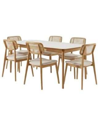 Conjunto com 6 Cadeiras Bari 102 1,60m x 0,90m Com Vidro Off White