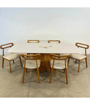 Conjunto com 6 Cadeiras Lysa 101 1,80m x 1m Com Vidro Off White