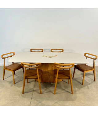 Conjunto com 6 Cadeiras Lysa 101 1,80m x 1m Com Vidro Off White