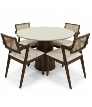 Conjunto Mesa Redonda Servia 1,20m com 4 Cadeiras Liz Encosto Ratan PRONTA ENTREGA