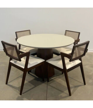 Conjunto Mesa Redonda Servia 1,20m com 4 Cadeiras Liz Encosto Ratan PRONTA ENTREGA