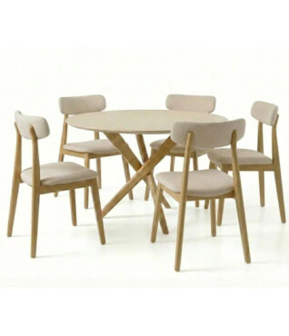 Conjunto com 5 Cadeiras Nadyne 101, Mesa Lisboa 1,35m de Diâmetro Com Vidro Off White