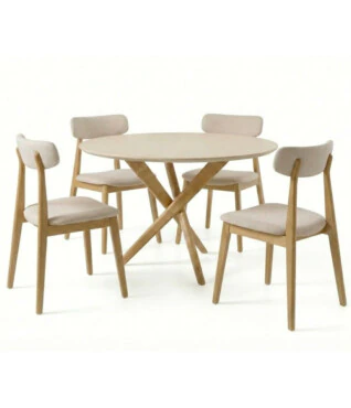 Conjunto com 4 Cadeiras Nadyne 101, Mesa Lisboa 1,20m de Diâmetro Com Vidro Off White