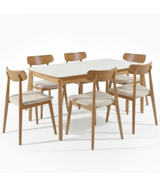 Conjunto com 6 Cadeiras Nadyne 1,60m x 0,90m Com Vidro Off White