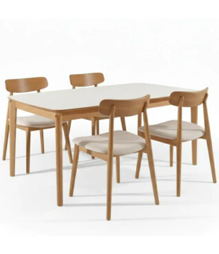 Conjunto com 4 Cadeiras Nadyne 1,35m x 0,90m Com Vidro Off White