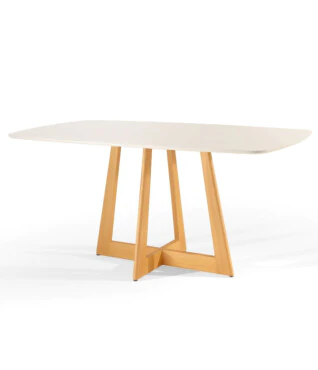 Mesa de Jantar Ane 1,35m x 0,90m Com Vidro Off White