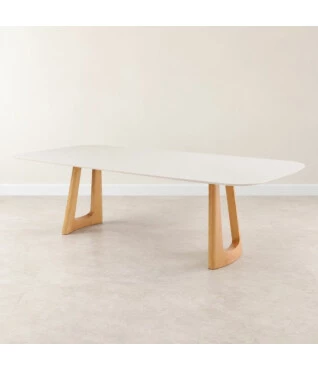 Mesa de Jantar Bossa com Tampo Retangular Laqueado e Vidro Off White
