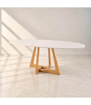 Mesa Oval Cecília com Vidro Off White