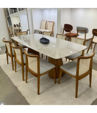 Mesa de Jantar Diana 2,70m x 1,10m Com Vidro Off White