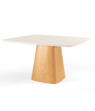 Mesa de Jantar Balbi Quadrada 1,50m x 1,50m Com Vidro Off White