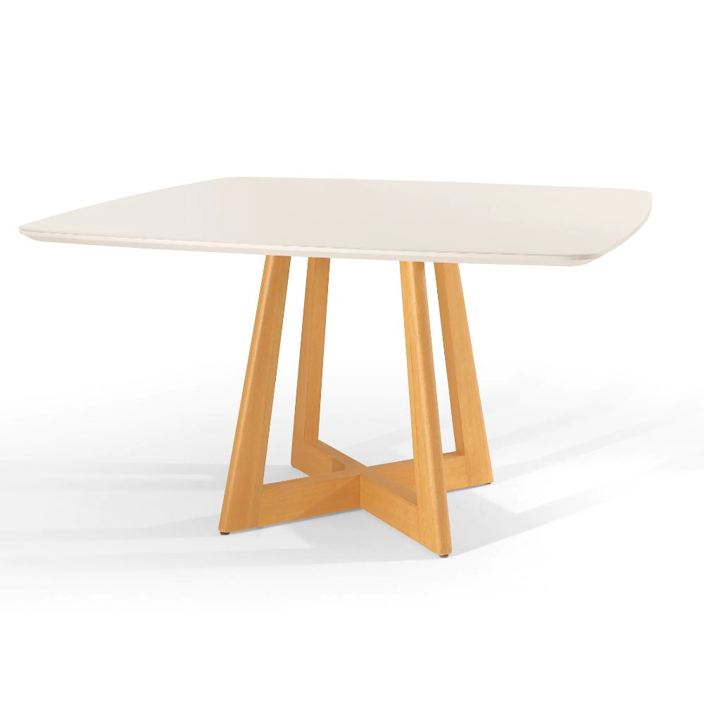 Mesa de Jantar Ane 1,35m x 1,35m Com Vidro Off White
