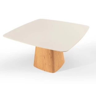 Mesa de Jantar Balbi 1,50m x 1,50m Com Vidro Off White