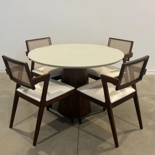 Conjunto Mesa Redonda Servia 1,20m com 4 Cadeiras Liz Encosto Ratan PRONTA ENTREGA