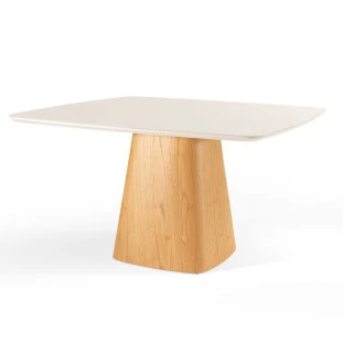 Mesa de Jantar Balbi 1,35m x 1,35m Com Vidro Off White